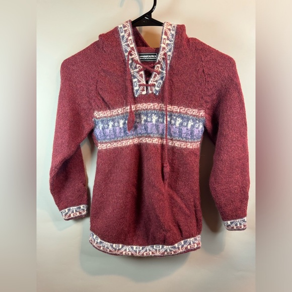 Manos De La Comunidad 100% Baby Alpaca Hoodie Sweater Aztec Size Unknown - Picture 4 of 12